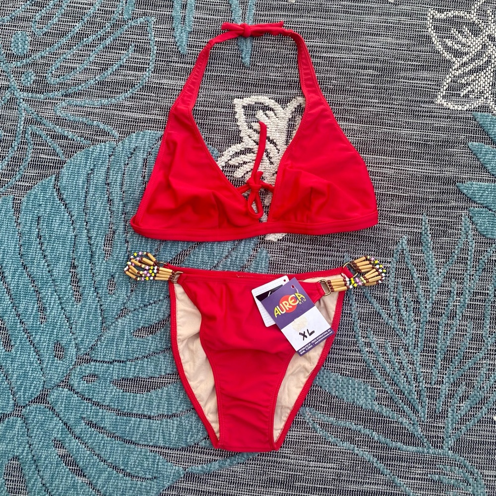 3/$25! Aurea Rio Swimwear Boutique Halter Bikini Top & Brazilian Bottom XL